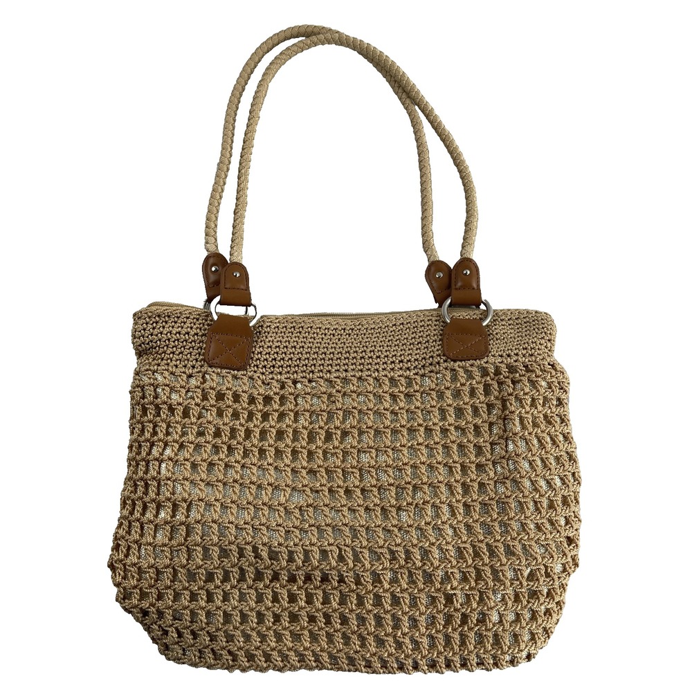 Croft & Barrow Brown Woven Bag w/ Gold Color Underlay Medium Slouchy Handbag